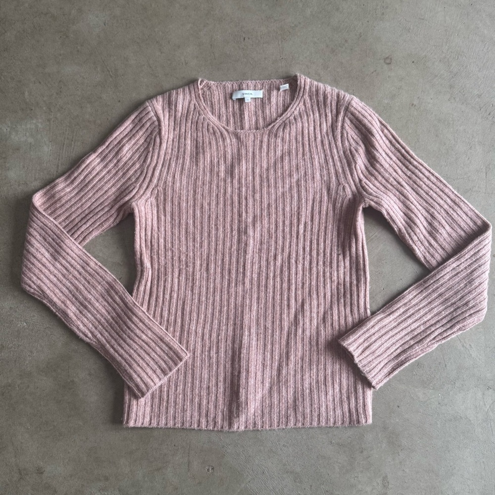Vince designer Ribbed fitted Cashmere Sweater Light Pink | Women's S